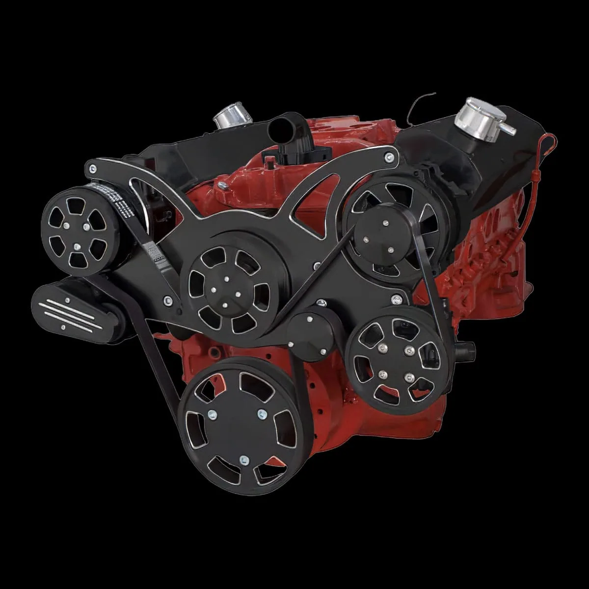 Wraptor small block serpentine kit with A/C in black diamond finish