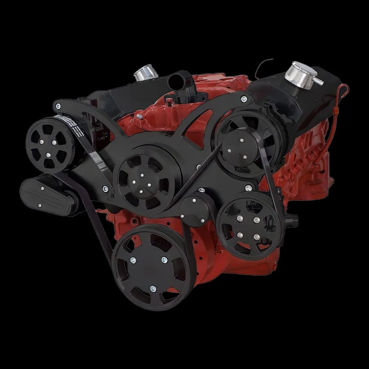 Wraptor small block serpentine kit with A/C in black finish