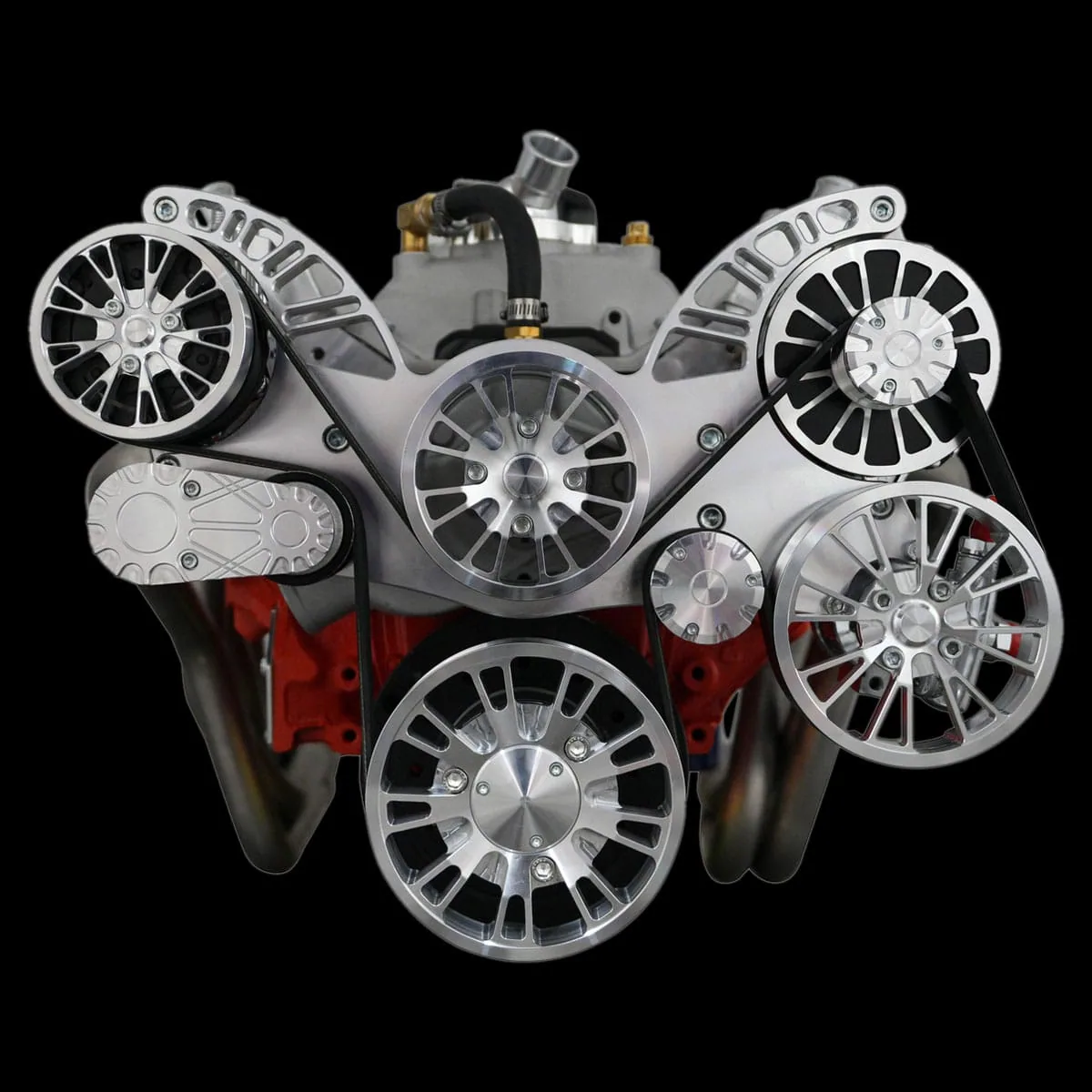 Polished aluminum Reaper serpentine kit for small block truck engines