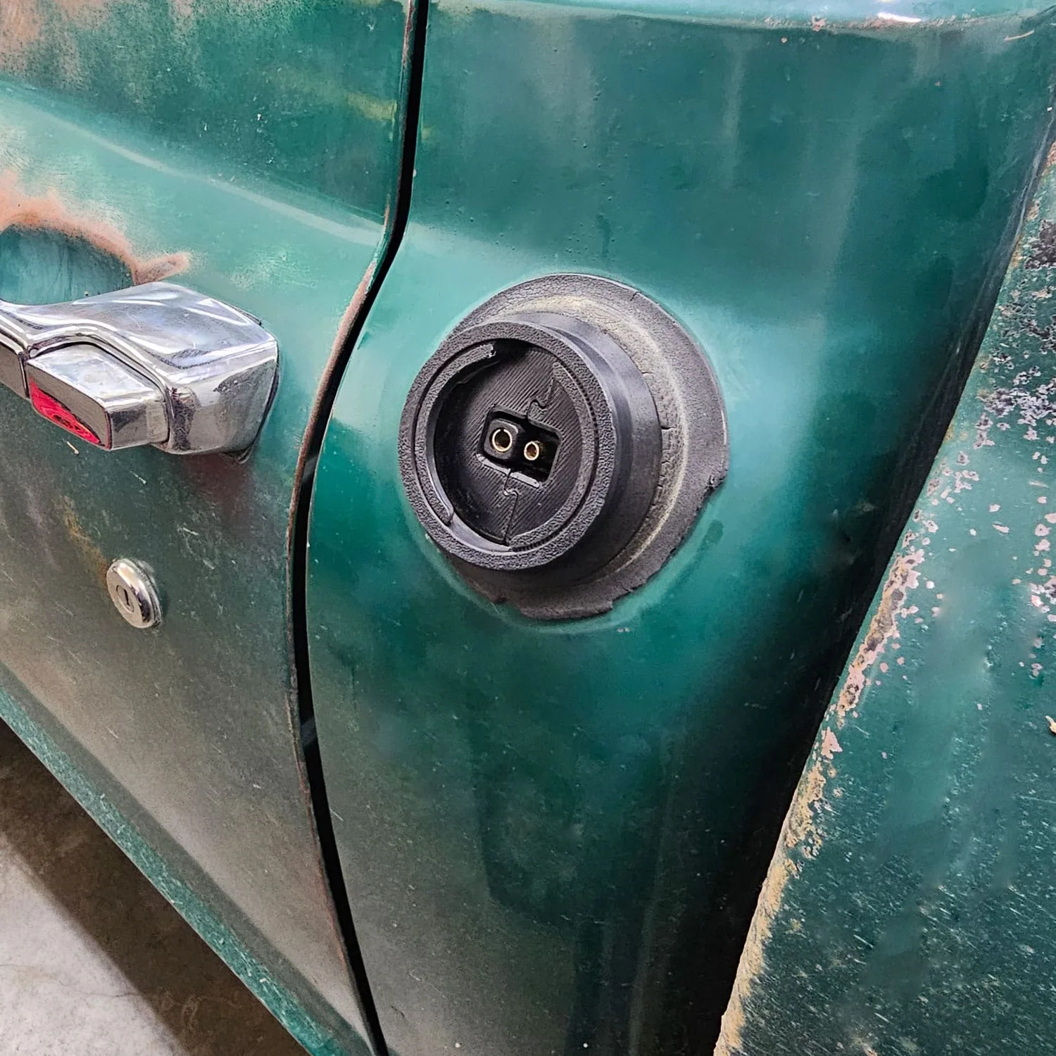 Trickle charge adapter and fuel filler relocation kit, alternate angle
