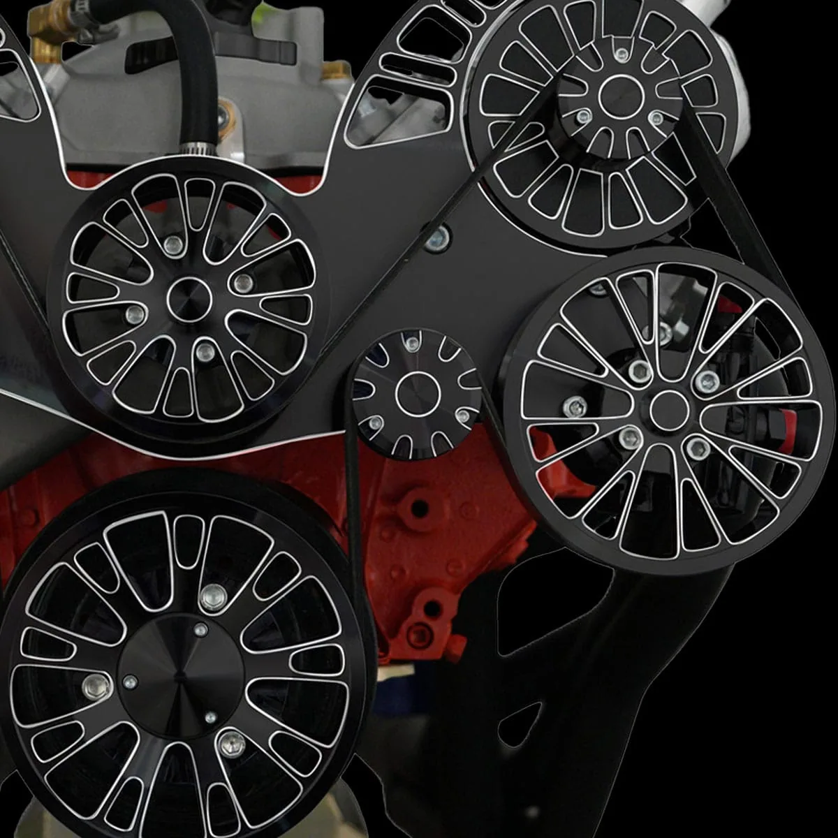 Black diamond Reaper big block serpentine drive, close-up detail