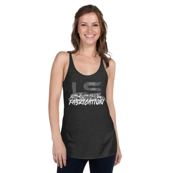 LS Fabrication Chevolution women's racerback tank in vintage black, front print
