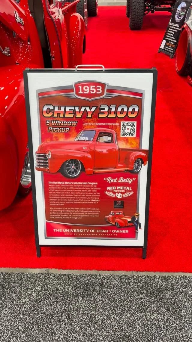 @universityofutah sporting a lot of our products in this gorgeous red beauty @semashow 

The bead rolled firewall, upper cowl filler and hood strut kit he’ll complete the great look under the hood. 

#utah #universityofutah #sema #sema2025 #semashow #lsfab #lsfabrication