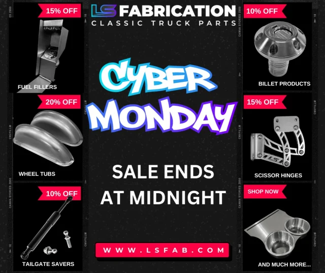 🚨 CYBER MONDAY — FINAL HOURS! 🚨
LS Fabrication’s biggest one-day blowout ends TONIGHT at midnight!
🔥 Save up to 20% off your favourite LS Fab products — sheet metal, billet accessories, garage banners, gifts, and more.

Don’t sleep on this… once the clock hits 12, the deals are gone. ⏳⚡️
👉 Tap the link in our bio and score your Cyber Monday savings before it’s too late!

#LSFab #CyberMonday #BlackFridayDeals #C10 #Squarebody #OBS #ChevyTrucks #GMTrucks #TruckParts #ShopLocal #TruckLife